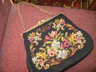 Antique Handstitched Needlepoint Tapestry Purse.  