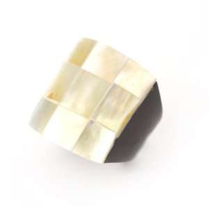  Gold mother of pearl MOP mosaic resin ring natural shell 