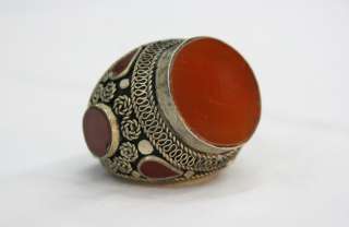   OLD AFGHAN KUCHI RED CARNELIAN RING   SIZE 8 ETHNIC TRIBAL HAND MADE