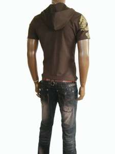 roma warrior d111 designer detactable hoodie empire styled print brown 