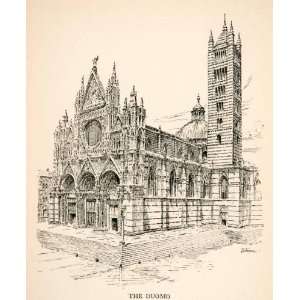 1902 Wood Engraving Duomo Cathedral Siena Italy History Renaissance 