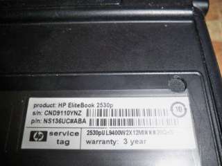 HP Elitebook 2530p Notebook Core 2 Duo NS136UC#ABA for Parts or Repair 
