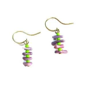 Purple Coral and Glass Seed Beads Dangle Earrings