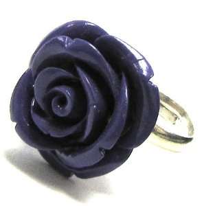 24mm purple coral carved rose flower adjustable ring size 5 7  