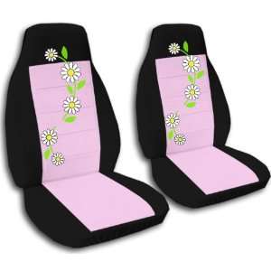  2 black and sweet pink daisy car seat covers for a 2000 