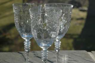   CRYSTAL Etched Stem WATER Glass Goblets Light as Air Stunning  