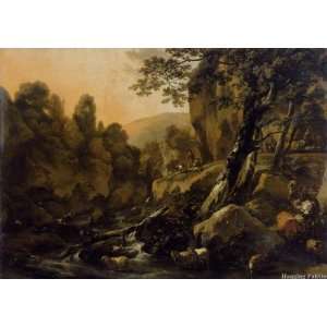  Herdsmen and Herds at a Waterfall