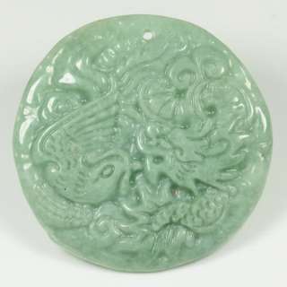   of Dragon Phoenix Badge Green Pendant Grade A Jade Jadeite