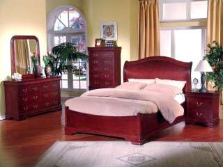 4PC Louis Phillipe Queen Size Cherry Sleigh Bedroom Set  
