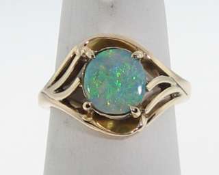 Vintage Estate 8x7mm Natural Opal Yellow Gold Cocktail Ring  