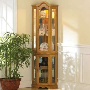  SEI Lighted Corner Curio Cabinet in Golden Oak