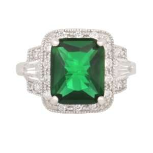  JanKuo Jewelry Silver Tone Emerald Cubic Zirconia Ring May 