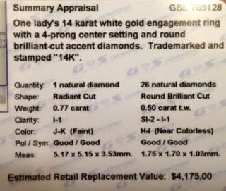 CERTIFIED Radiant Cut Vintage Style Halo Diamond 14K White Gold 