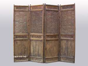 Panel Chinese Antique Carved Wooden Lattice Screen Room Divider 