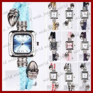  Women Leather Knitted Quartz Wrist Watch Rome Style 10 Colors  