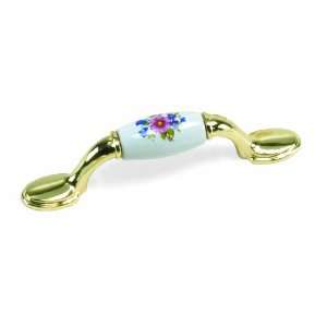  3 CTC Flowers White Polished Brass Pull