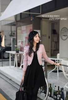   Korea Fashion Women Lovely Embroidery Pink Wool Woolen Puff Short Coat