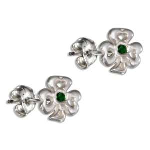   Silver Mini Irish Shamrock Earrings with Green Cubic Zirconia Jewelry