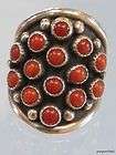 VINTAGE SOUTHWESTERN TRIBAL RED BRANCH CORAL DOME CLUSTER RING SIGNED