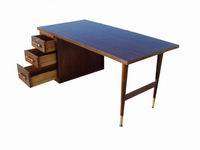 5ft Vintage Writing Wood Tapered Bronze Legs Desk  