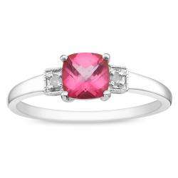 Sterling Silver Pink Topaz and Diamond Fashion Ring  