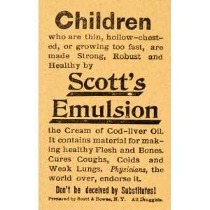 1894 Ad Scotts Emulsion Cod Liver Cream Cure All NY   Original Print 