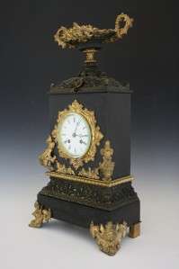 19C FRENCH EMPIRE BRONZE & BLACK MARBLE CLOCK JAPY FRERES MOVEMENT NO 