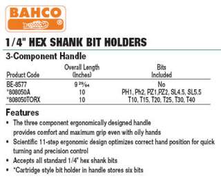  HEX SHANK SCREWDRIVER BIT HOLDER, 3 Component Handle, #BE 8577