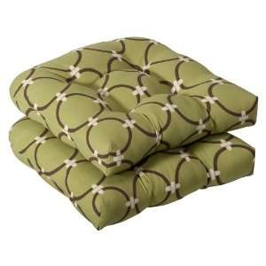   Perfect Outdoor Green/Brown Geometric Wicker Seat Cushions, 2 Pack