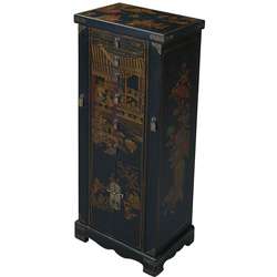 Hand painted Black Leather Oriental Jewelry Armoire  