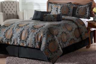   Brown Jacquard Floral Comforter Set Bed in a bag Queen Size  