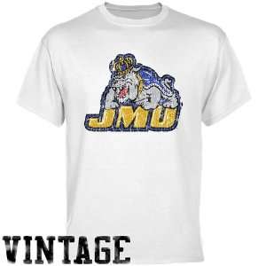  NCAA James Madison Dukes White Distressed Logo Vintage T 