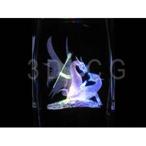  Mythical Dragons Fighting 3D Laser Etched Crystal 