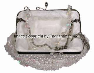 Elegant Beaded Evening Purse Clutch Handbag Bag, White  