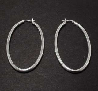 Large Plain Oval Hoop Earrings Sterling Silver 3mm X 2  