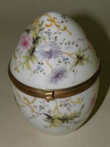 Antique Opaline Bristol glass egg shape box Enamel  
