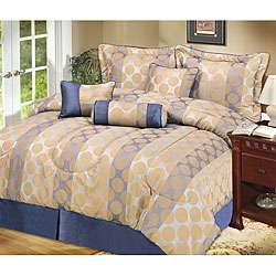 Newport 4 piece Taupe and Blue Comforter Set  