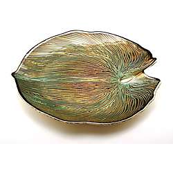 Palm Large Leaf tray Turquoise/Silver Plated by Arda Glassware 