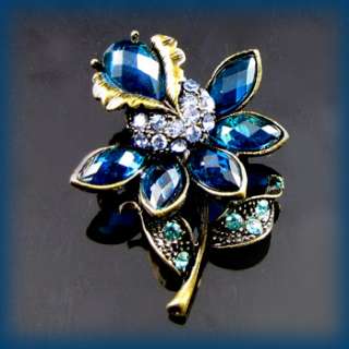    1pc antiqued rhinestone crystal flower brooch pin  