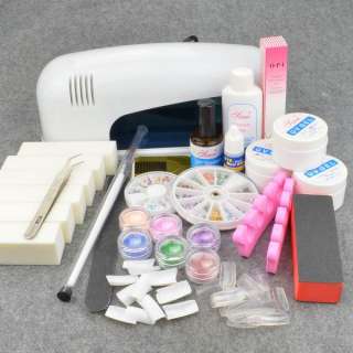 7W WHITE UV GEL CURING Nail art LAMP Dryer Manicure Kits Full Set 