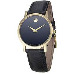   Museum Goldplated Steel Case Black Leather Strap Watch  