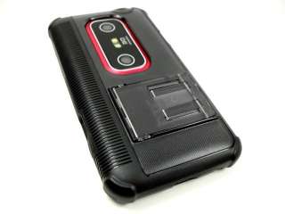 HTC EVO 3D 4G BLACK FUSION HARD SOFT COVER CASE STAND  