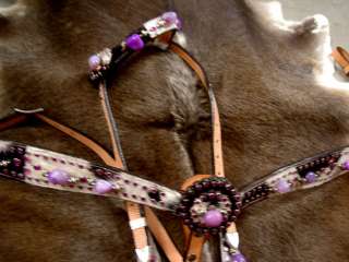 BRIDLE BREAST COLLAR WESTERN LEATHER HEADSTALL PURPLE  
