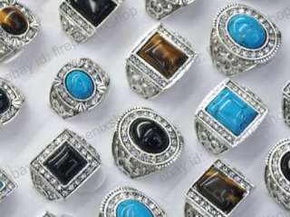   Jewelry Lots 10PCS platinum p Crystal Mens Stone Rings Gift Free Ship