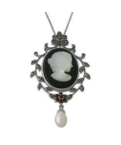 Sterling Silver Onyx Lady Cameo Necklace  