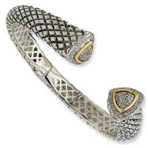  Sterling Silver and 14k 1/2ct Diamond Hinged Cuff Bracelet 