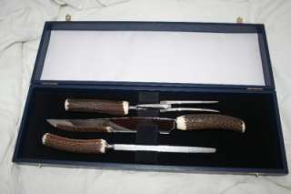   CASED NEW GENUINE STAG 3 PIECE CARVING SET SHEFFIELD L@@K  