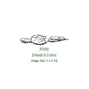 Dreydl [Dreidel] and Coins   Rubber Stamp   R300   Image Size 1 by 3 1 