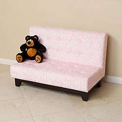 Soft Pink Tufted Fabric Kids Sofa  