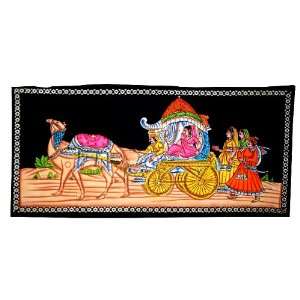  Indian Hand Painting Village Camel Cart Scene Wall Hanging 